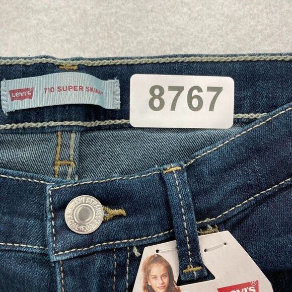 Levi's 710 Jeans Girl's Sz 14 Super Skinny Jeans Adjustable Waist Dark Blue Pant - Picture 4 of 11